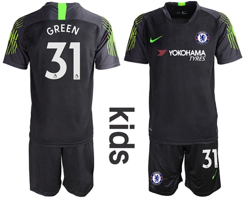 Chelsea #31 Green Black Goalkeeper Kid Soccer Club Jersey